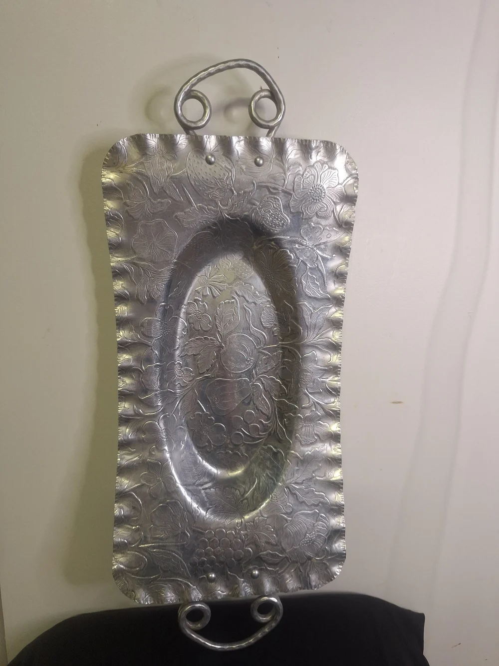Hand Finished Aluminum Tray - W/ Floral & Fruit 15